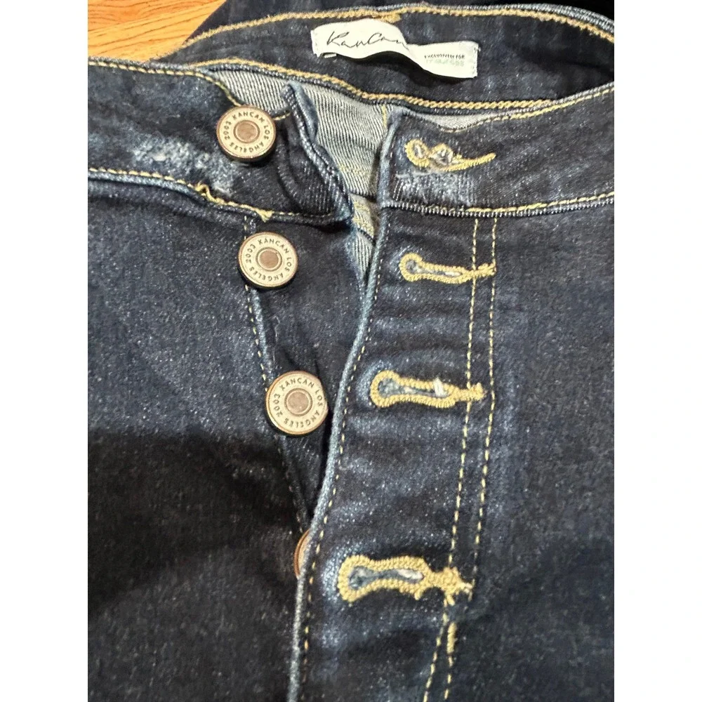 KanCan Womens High Rise‎ Button Fly Skinny Jeans Dark Wash Distressed Size 31